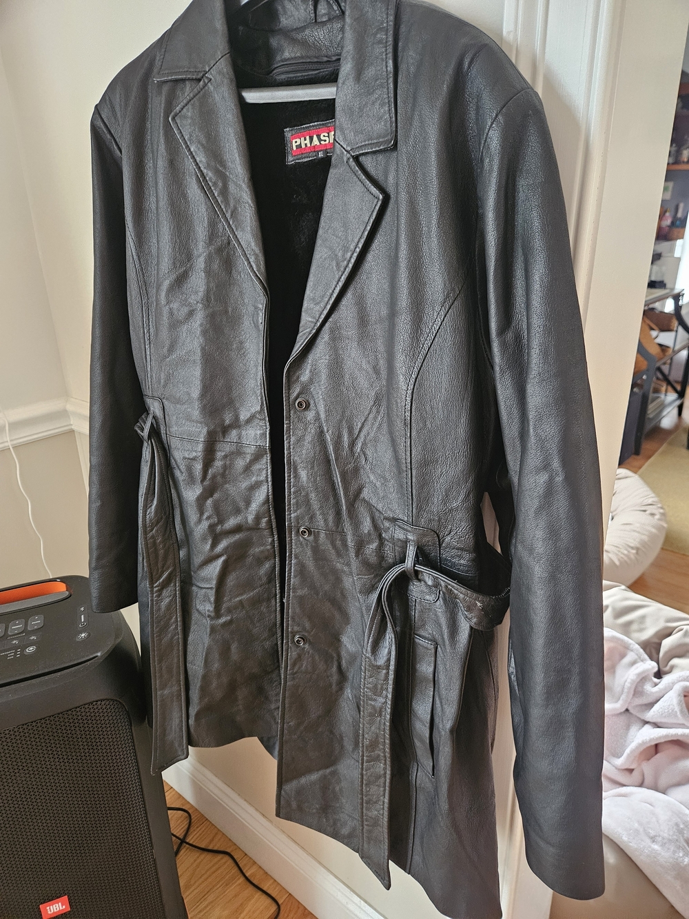 Genuine Black Leather Women's Lined Winter Coat